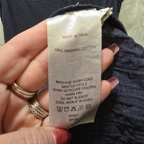 Quince Womens Navy Blue Organic Cotton Gauze Tiered Midi Dress Size Medium - Picture 5 of 9